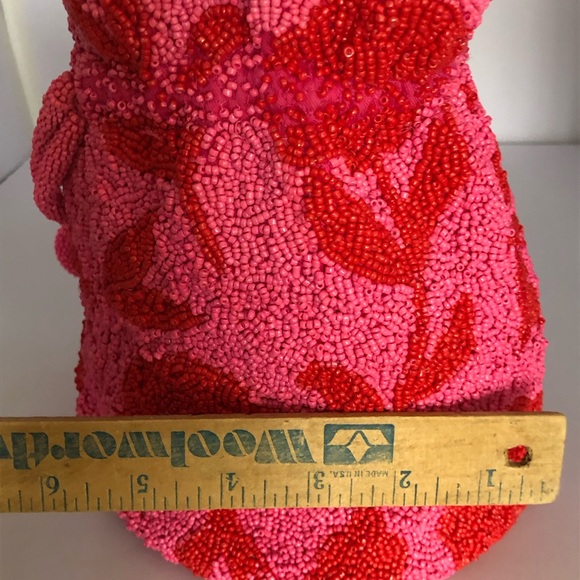 KATE SPADE X TARGET Beaded Classic Rose Drawstring Bucket Bag Pink Red NEW - Picture 13 of 17